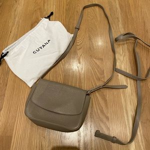 Cuyana taupe leather crossbody